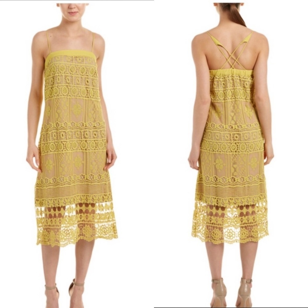 NWT Anthropologie‎ Greylin ‘Shilla’ Lace Woven Midi Dress in Citron
